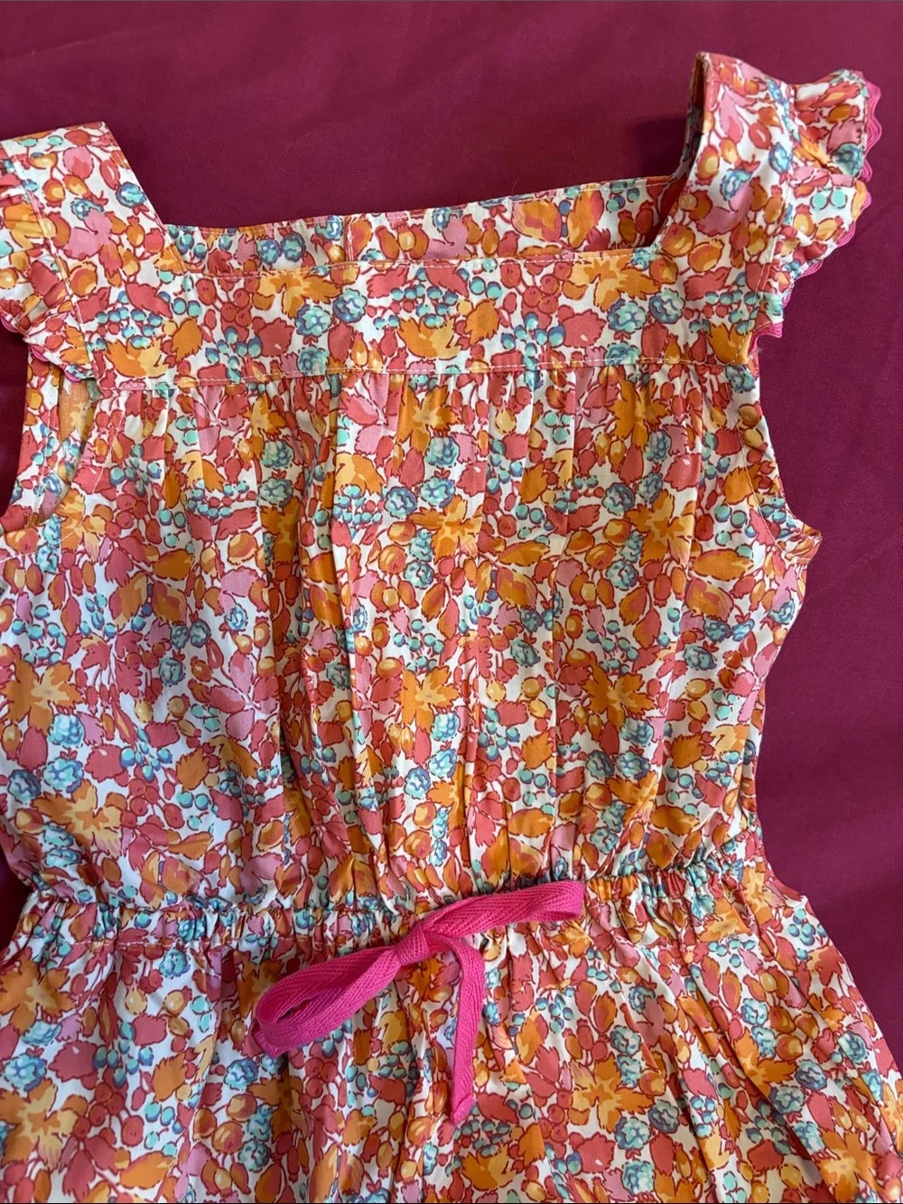 Girls Floral Romper - Pink Orange Floral Print